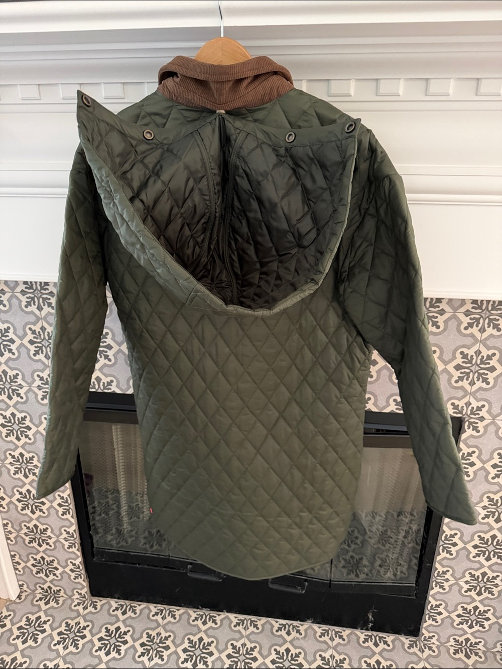 RARE Hunter Quilted Barn Jacket Puffer LONG Corduroy Collar Green NWT L M - Picture 4 of 6